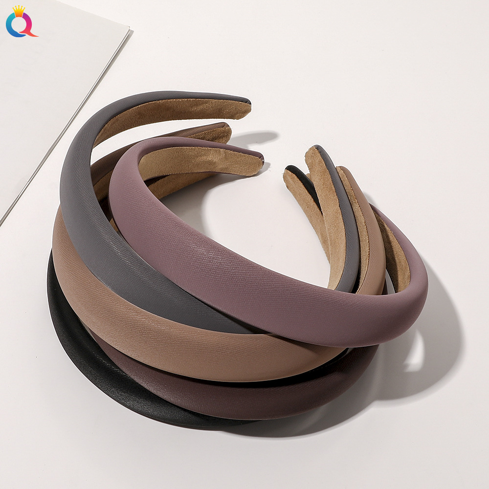 Qiyue Korean female Internet celebrity leather hair band, simple solid color retro hair clip, hair press headband, hair tie and headwear for going out full figure