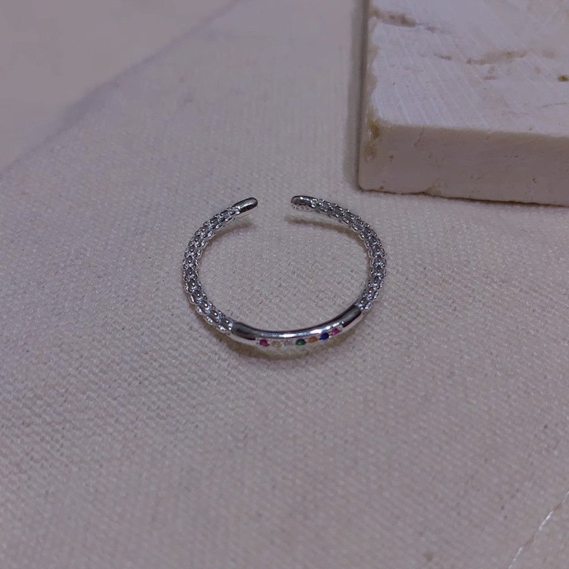 Korean pretzel simple heart-shaped opening ring for women, colored zircon, elegant ins cold style, fashionable and individual ring Specification drawing
