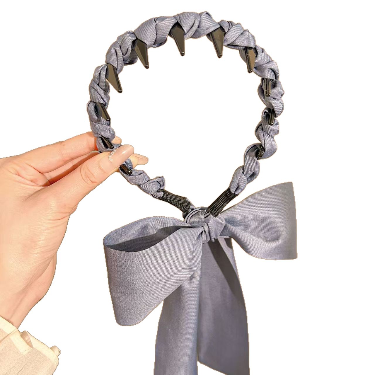 Korean retro wave ribbon headband for women 2025 new style bow brined headband for daily wear on the outside, high head band Item Picture