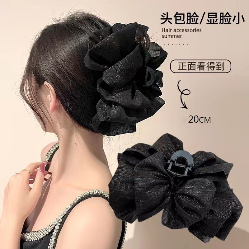 2025 New black double-sided bow cloud hair clip for spring and summer, a high-end bubble shark clip for the back of the head full figure