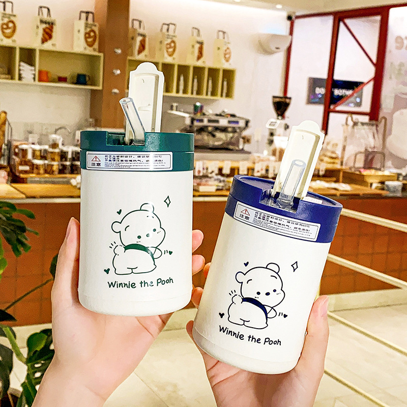 Wholesale of double-drink cartoon water cups, creative double-layer glass cups with LIDS, coffee cups, children's home and office straw cups full figure