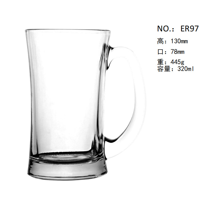 Green apple tempered handle cup, heat-resistant glass cup, beer mug with handle, beverage cup, household brushing cup, water cup Specification drawing