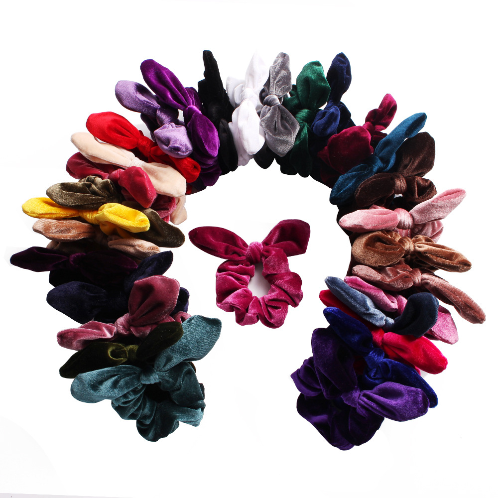 Qiyue retro velvet hair band, velvet rabbit ear hair tie, hair flower, Amazon bestseller, 30 colors C66 in stock details Picture