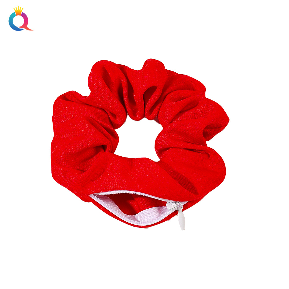 Qiyue solid color velvet silk fabric zipper large intestine hair band, wholesale of cross-border large intestine hair band pocket hair accessories from Europe and America Item Picture