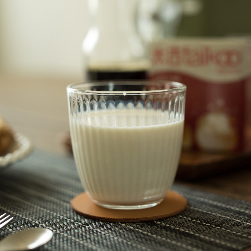 Ins-style vertical striped glass cups, 300ml milk cups, juice cups, household water cups, breakfast and dining cups, factory wholesale Specification drawing