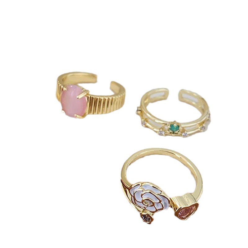 Sweet and cool style layered pink diamond heart-shaped opening ring, a niche design for women with a high-end feel, a light luxury and exquisite trendy ring Item Picture