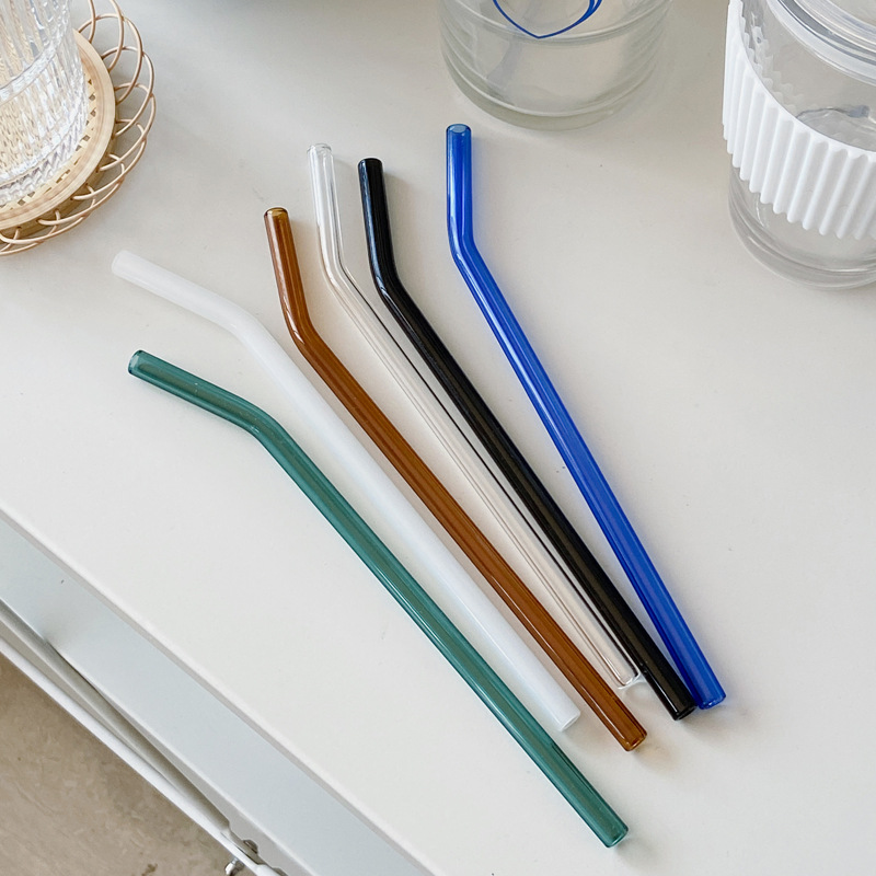 Colored glass straws, high borosilicate transparent glass tubes, heat-resistant creative lip protection, colored juice straws, portable details Picture