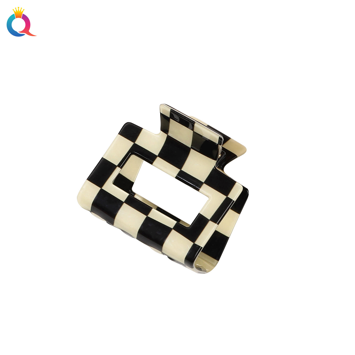 Qiyue small square hair clip, PVC color-blocked grid grab clip, high-end semi-tied hair shark clip, Yiwu accessories wholesale Item Picture
