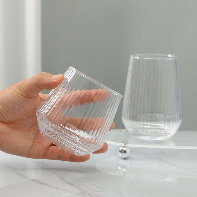 High-appearation-level striped glass cup, heat-resistant coffee cup, light luxury drinking and tea brewing cup, thin strip ins daily mouthwash cup full figure
