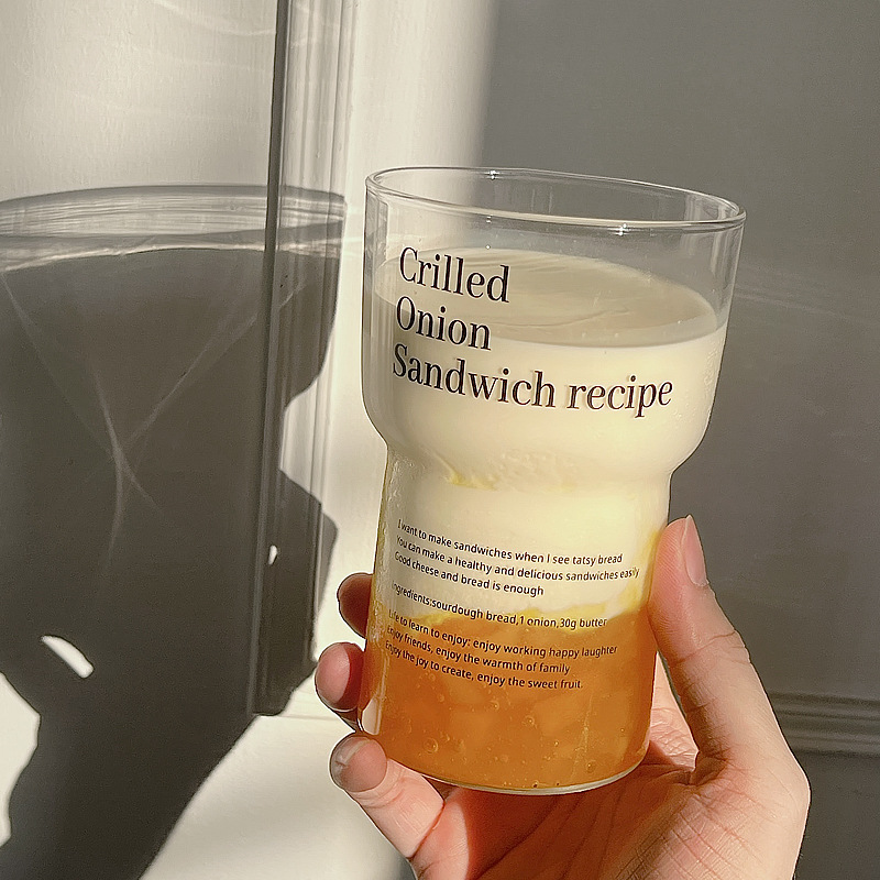 Bolimei ins simple glass water cup, high borosilicate high-temperature resistant coffee cup, household internet-famous cup, juice cup Specification drawing