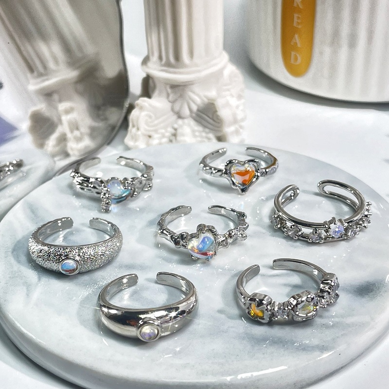 Cross-border personalized Moonstone series open ring, sweet, cool, versatile, fashionable and elegant index finger ring, cold style ring Specification drawing