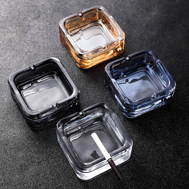 Crystal glass ashtray, exquisite and fashionable, square cigarette cup, light luxury living room, high-end ashtray, creative household little delicacy full figure