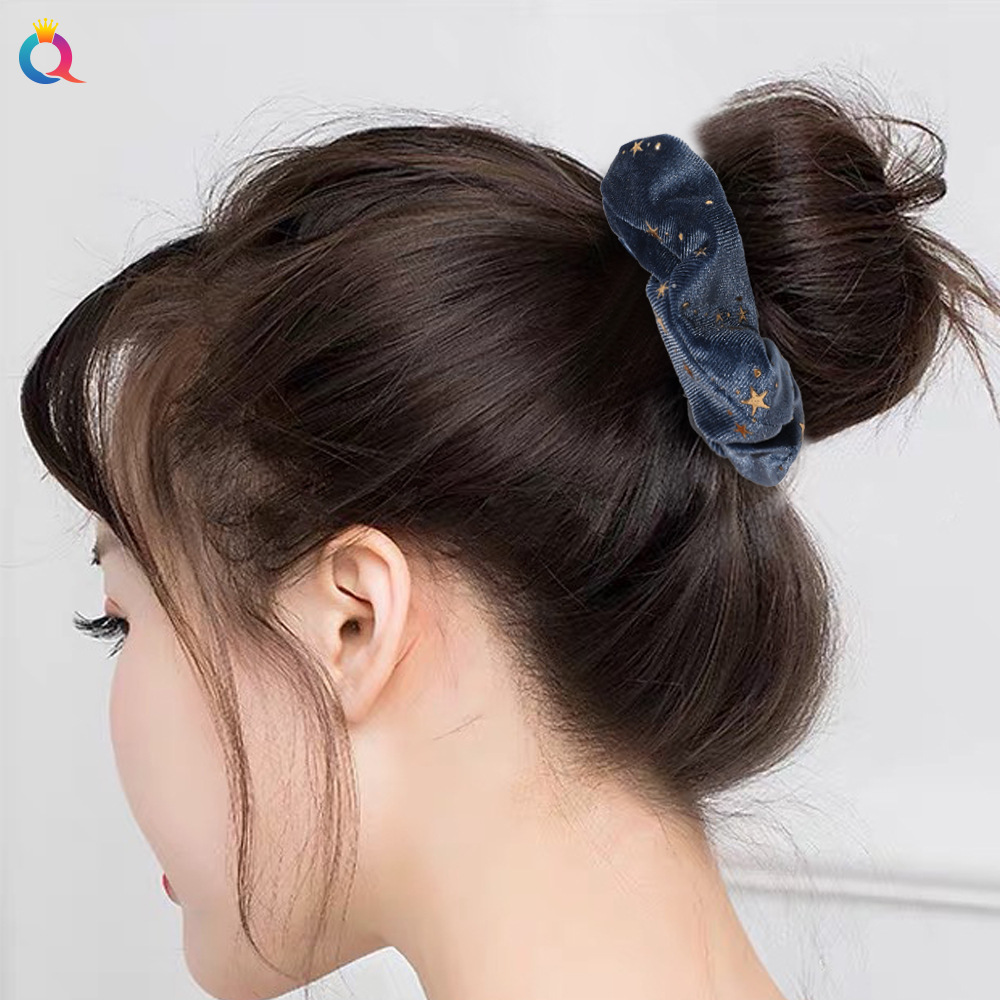 Qiyue Amazon golden velvet gilding hair band, simple golden star Korean velvet large intestine hair band and hair accessory details Picture