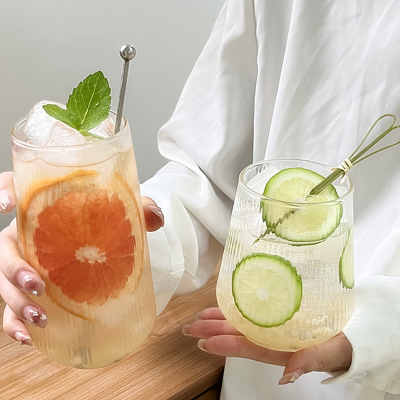 High-appearance-level glass drinking cups, fruit tea cups, ins-style household summer cold drinks, juice drink cups, coffee cups details Picture