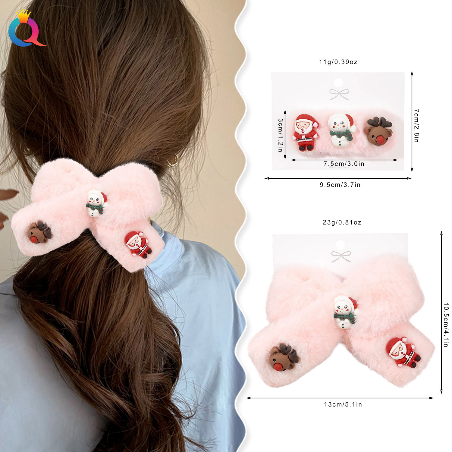 Qiyue Cross-border Christmas Hairpins, Cartoon plush bow hairpins, Girls' cute bangs hairpins, hair clips and hair accessories wholesale details Picture