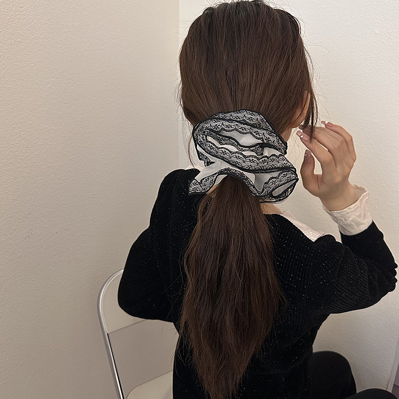 Lace fringes, super ethereal fashion, court retro style, large intestine hair band, summer women's hair accessory, headwear, hair rope, Korean style color block Specification drawing