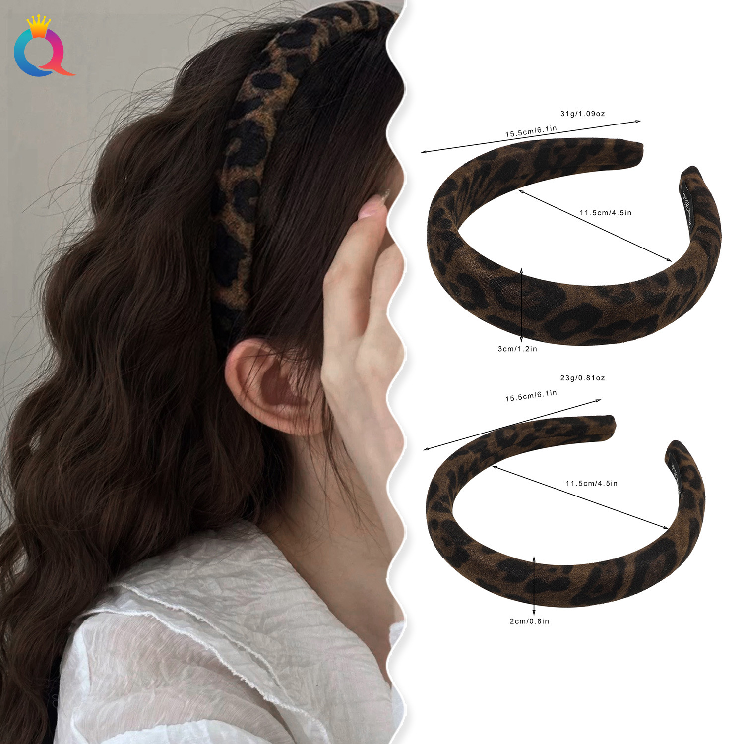 Qiyue Cross-border Leopard Print Velvet hair Band for lifting hair, retro women's simple face-washing hair hole pressing hair band wholesale details Picture