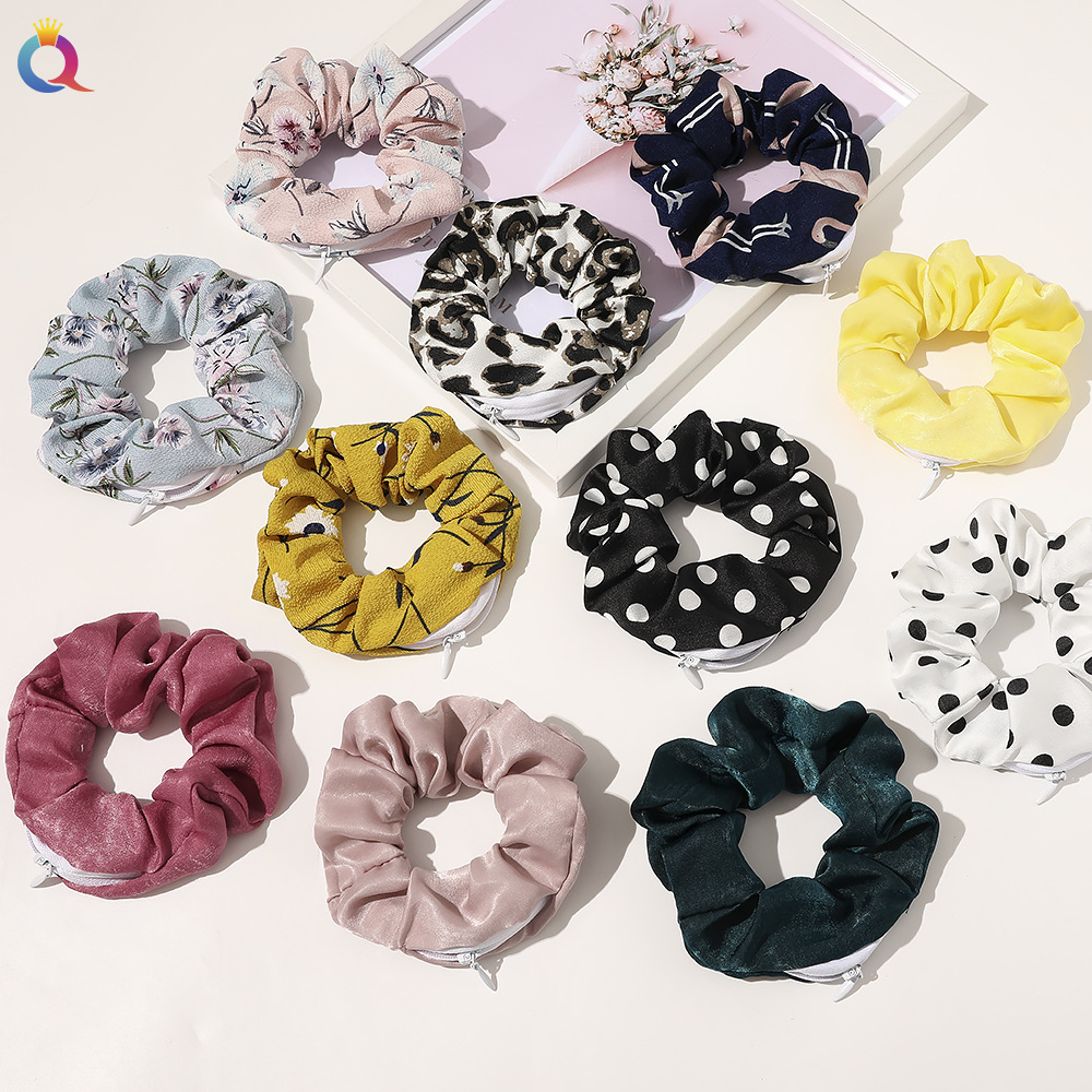 Qiyue European and American zipper large intestine rings, cross-border Amazon head ring wholesale, fashion trend Point Leopard print Hair rings and hair accessories details Picture