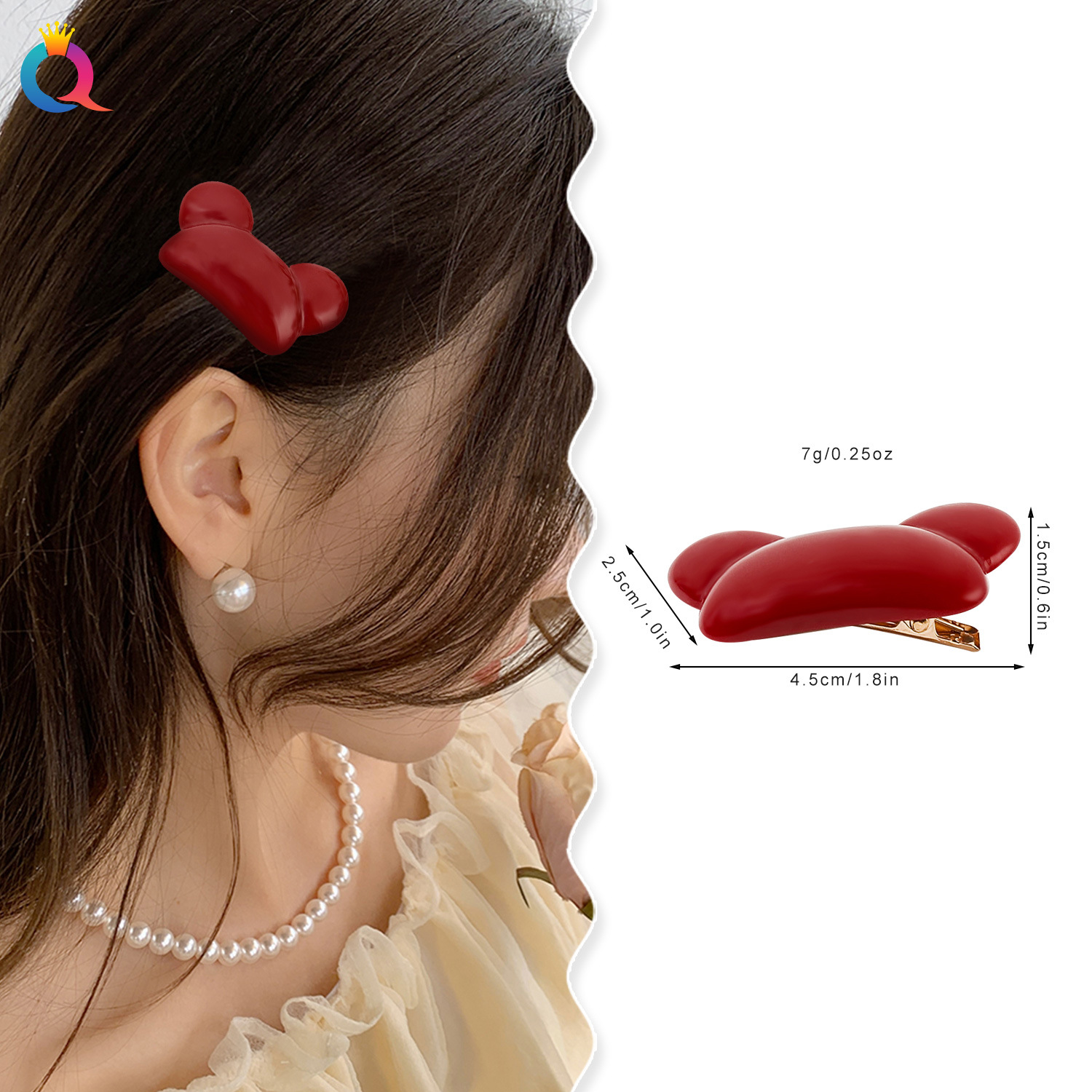 Qiyue Cross-border Bear Hair Clips, ins Sweet bangs clips, side clips, Elegant duckbill clips, hair accessories wholesale details Picture