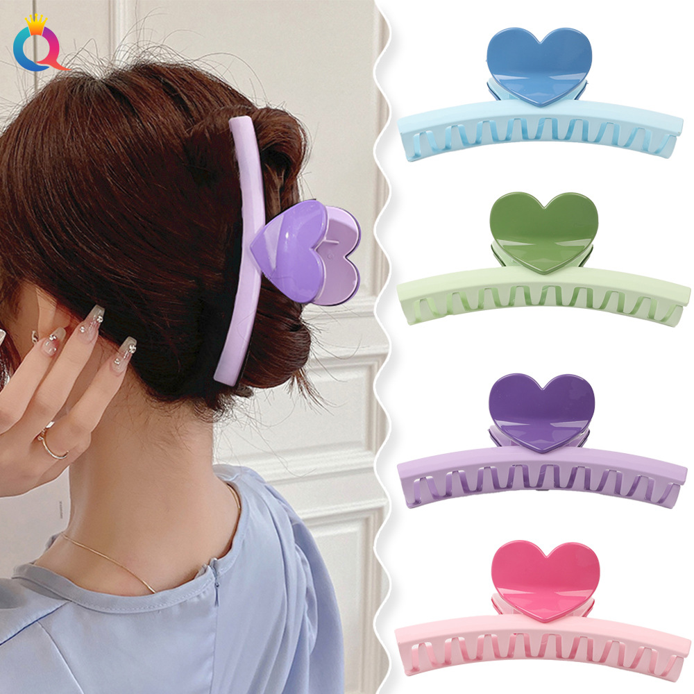 Qiyue Cross-border Sweet one-character heart-shaped hair clips, large quantity, back head updo hair clips, shark hair clip accessories wholesale details Picture