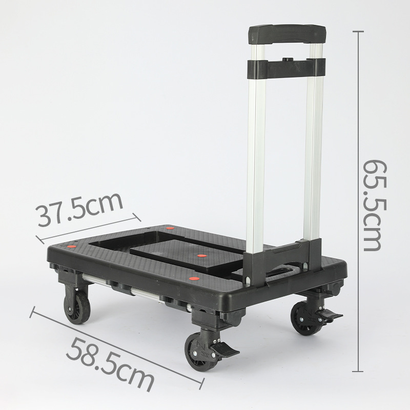 Folding hand-pulled cart, aluminum alloy portable household trolley, handling cart, small flatbed cart for carrying goods, silent small trolley undefined