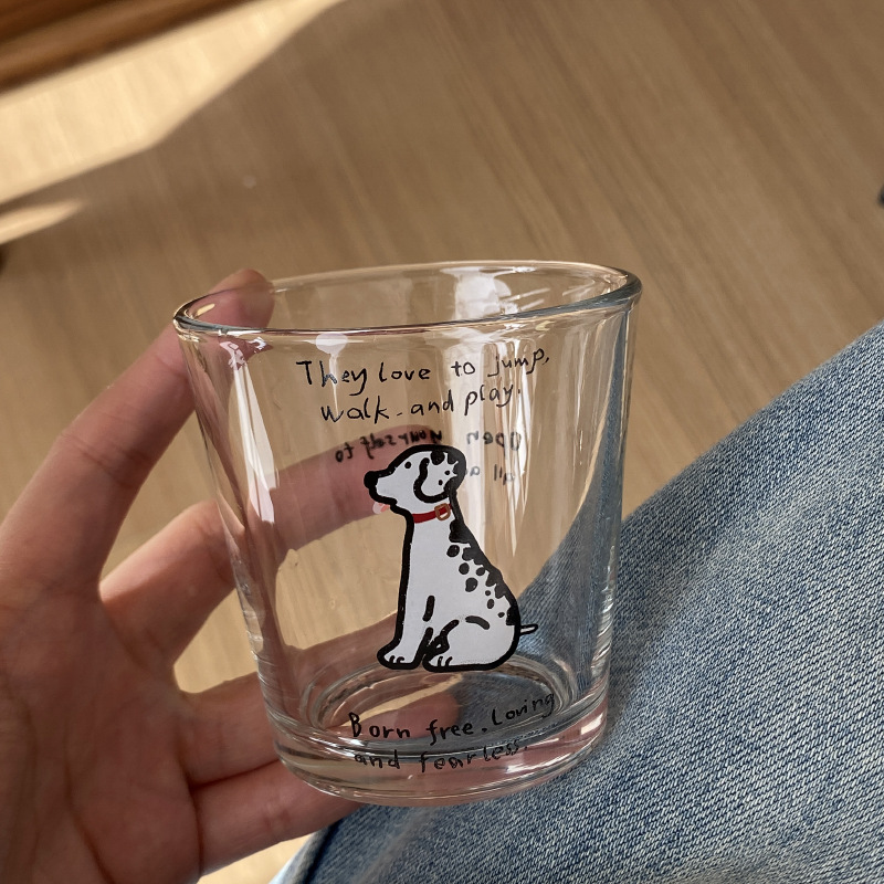 Cartoon puppy set, glass cup, cartoon cute hook water cup, small wine cup, juice couple cup gift set Item Picture