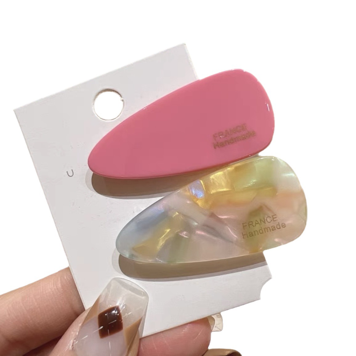A new sweet and cool style acetic acid hair clip, with a simple and elegant side clip, cute bangs clip, water drop hair clip and duckbeak clip Item Picture