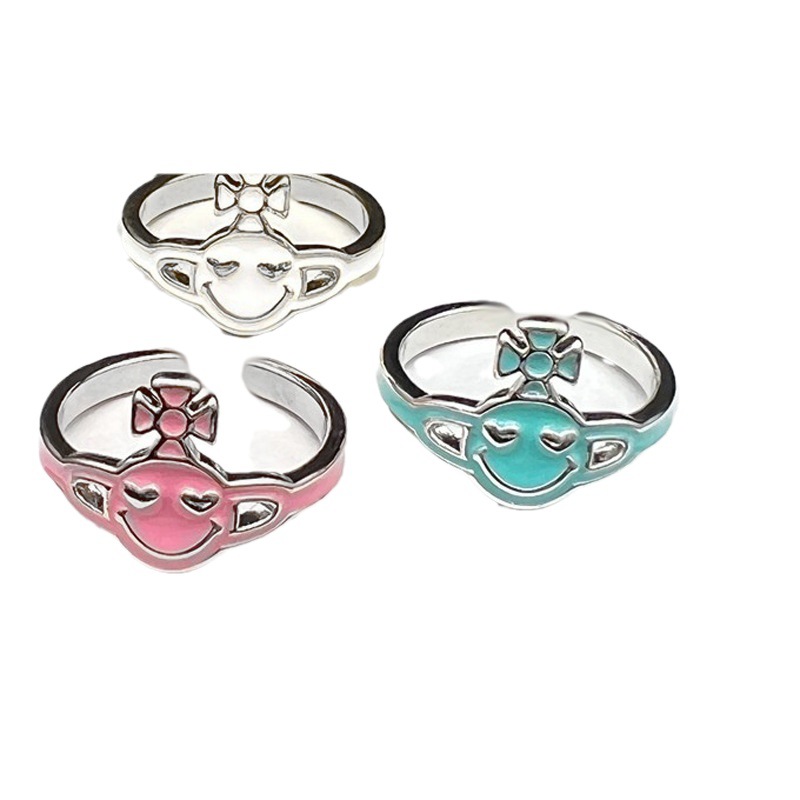Saturn Smiley face plain ring, colored glazed open ring, women's niche design, ins cold style, versatile and personalized ring Item Picture