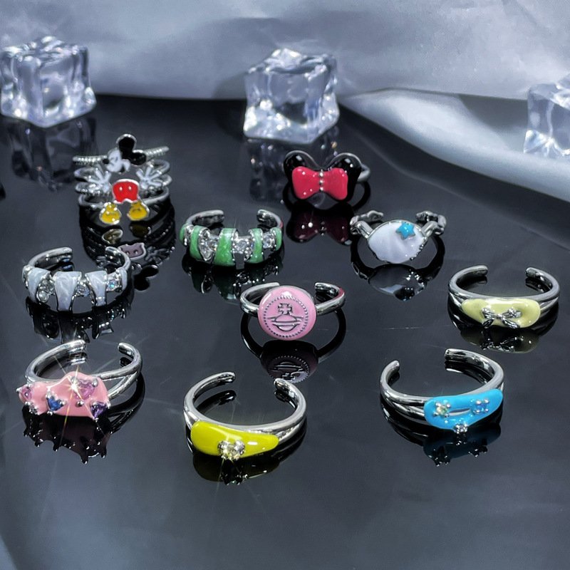 Sweet and cool colored drip glaze Mickey Mouse personalized open ring, women's light luxury high-end, versatile, elegant and niche design ring details Picture