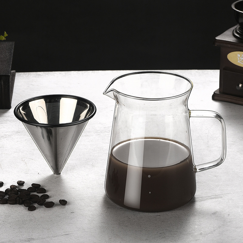 Wholesale of heat-resistant coffee POTS, high borosilicate glass coffee sets, cross-border cold brew POTS with filters, and hand-brewed coffee POTS Specification drawing