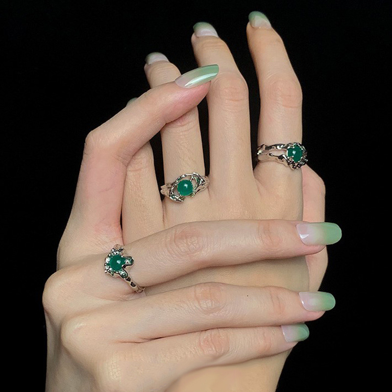 The pleated lava green stone open ring with a new Chinese style for women, featuring a high-end, light luxury and unique design Application Scenario