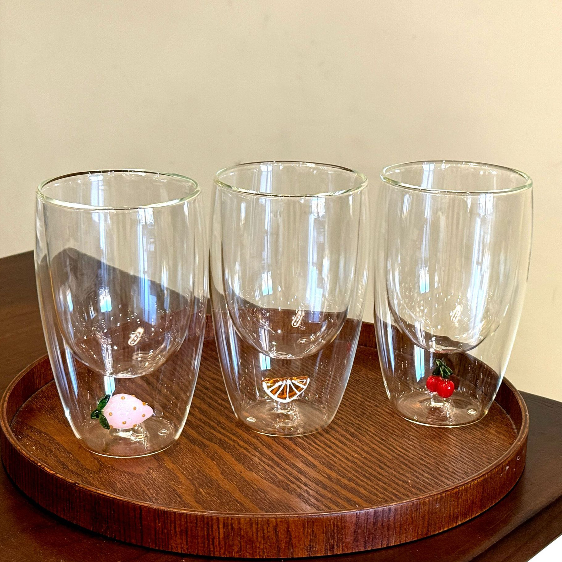 Cute fruit-shaped creative double-layer glass sandwich water cup, InS-style coffee cup, juice cup, milk cup Specification drawing