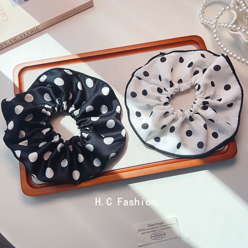 Elegant polka dot large intestine circle hair band, classic fabric hair rope, large intestine circle hair accessory, new headwear, hair flower for women details Picture