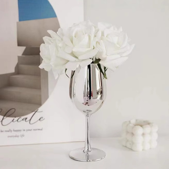 New silver goblets for home living room table decoration, silver glass goblets for vases Specification drawing