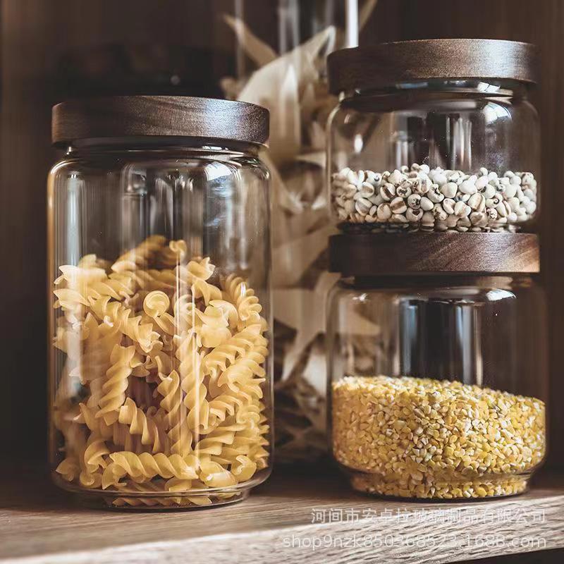 Customized acacia wood lid glass sealed jar, coffee bean storage jar, kitchen grain and seasoning storage jar Application Scenario
