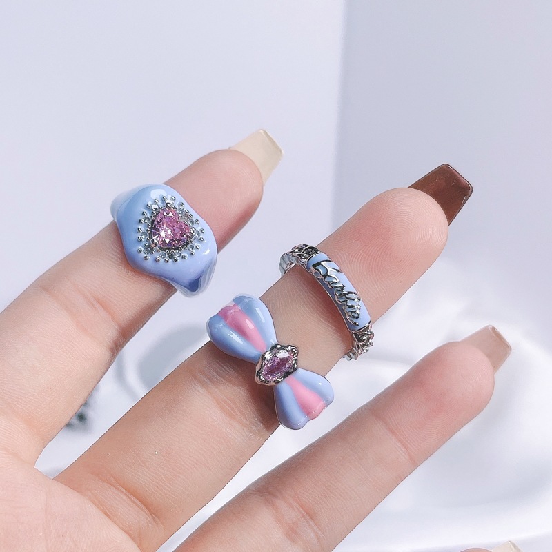 A sweet and cool girl style, fashionable pink diamond drip glaze open ring, ins cold style, individual and versatile index finger ring Specification drawing