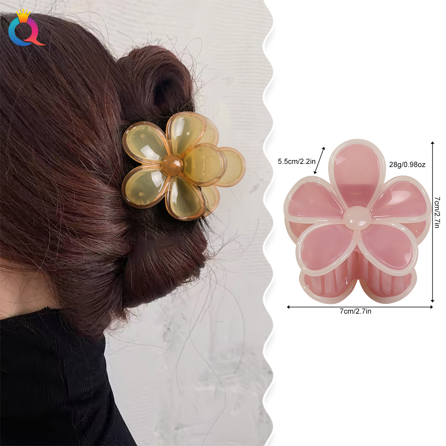 Qiyue Cute candy-colored fresh jelly flower hairpin at the back of a girl's head, high-end Korean-style hairpin details Picture