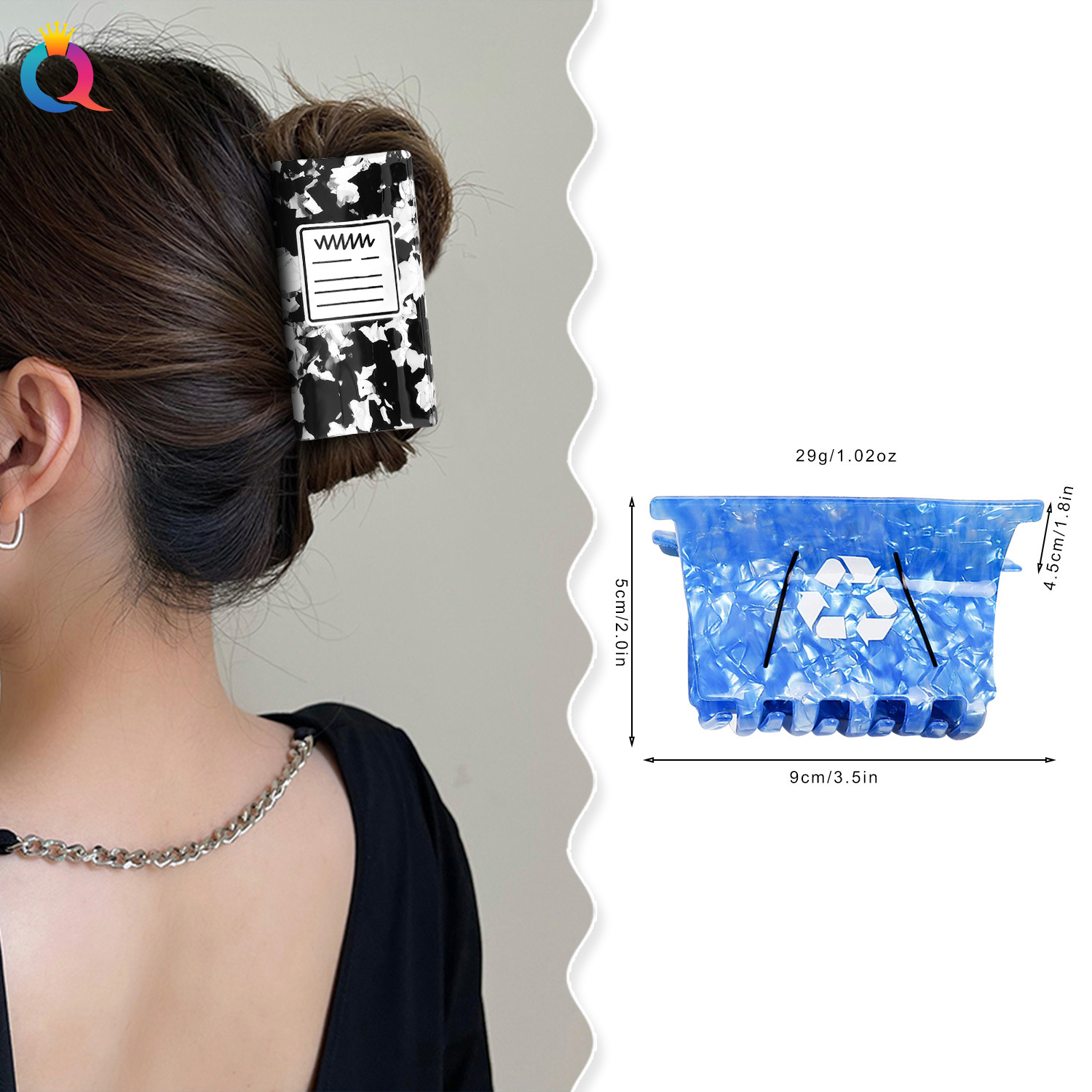 Qiyue Amazon imitation acetic acid hair clips, hair accessories, acrylic grab clips, hair curls, ins high-end shark clips wholesale details Picture