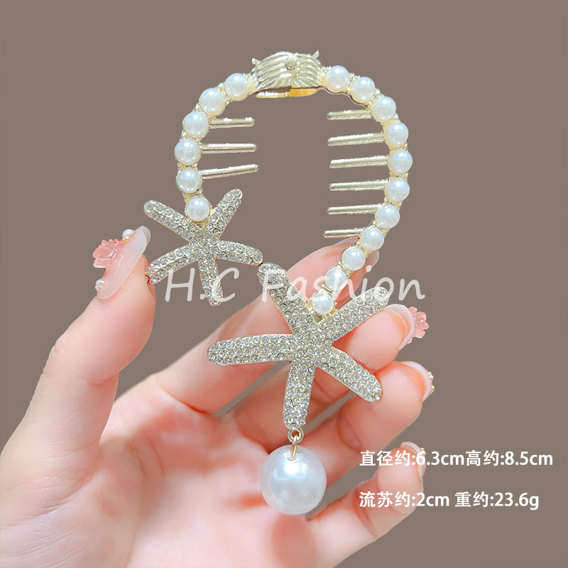 A must-have for fixing children's bun hair: Pearl water diamond clipper, no damage to the back of the head, ponytail buckle, girls' hairpin headwear Specification drawing