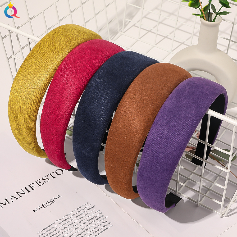Qiyue European and American suede wide edge sponge hairband for autumn and winter, retro and fashionable style, wide headband B83 for going out full figure