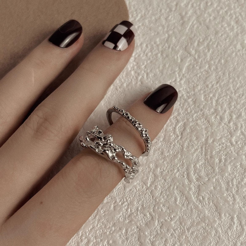 Irregular-textured open ring women's set, simple, fashionable and individual, ins cold style, high-end feel, food ring trend Specification drawing