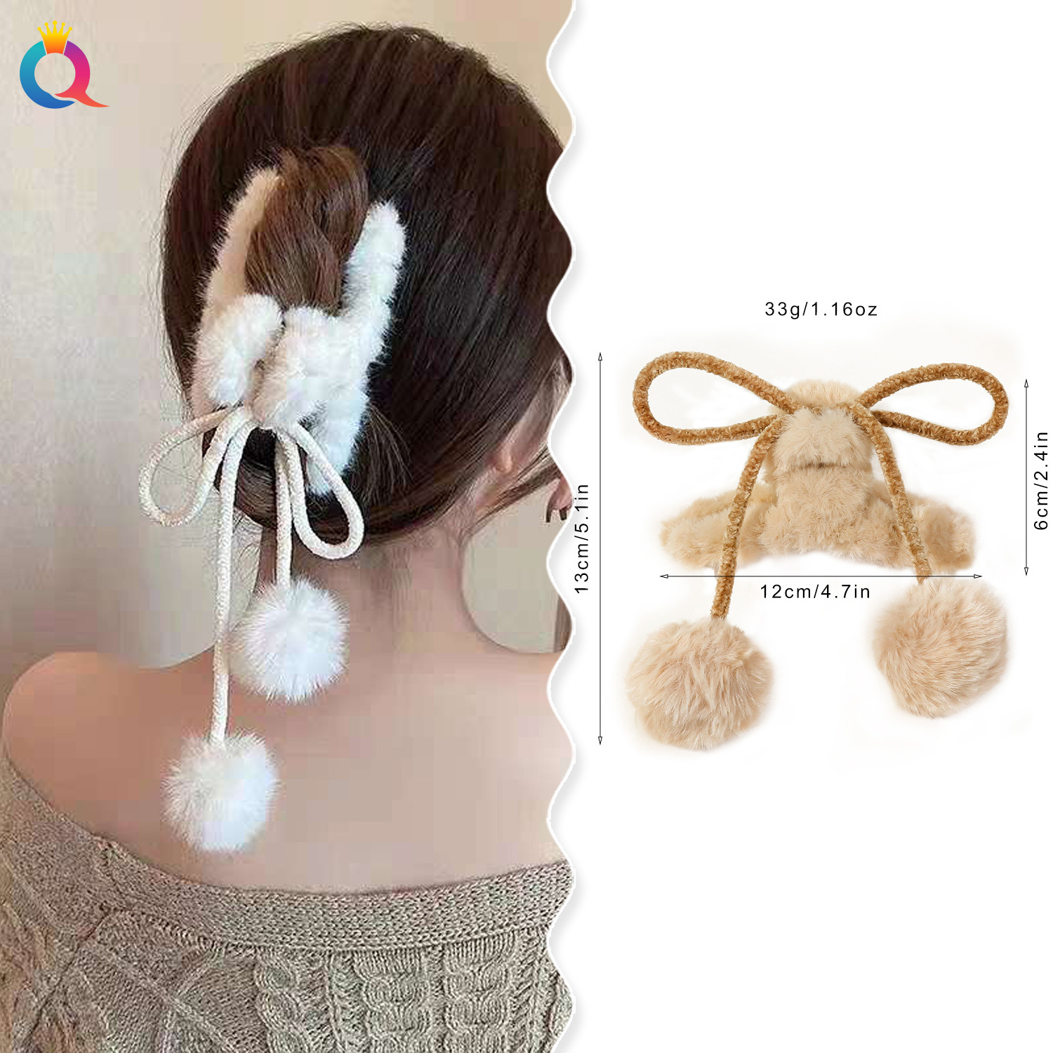 Qiyue Cross-border Autumn and Winter plush tassel hair clips, elegant and stylish coiled hair clips, shark clips, hair accessories and headwear wholesale details Picture