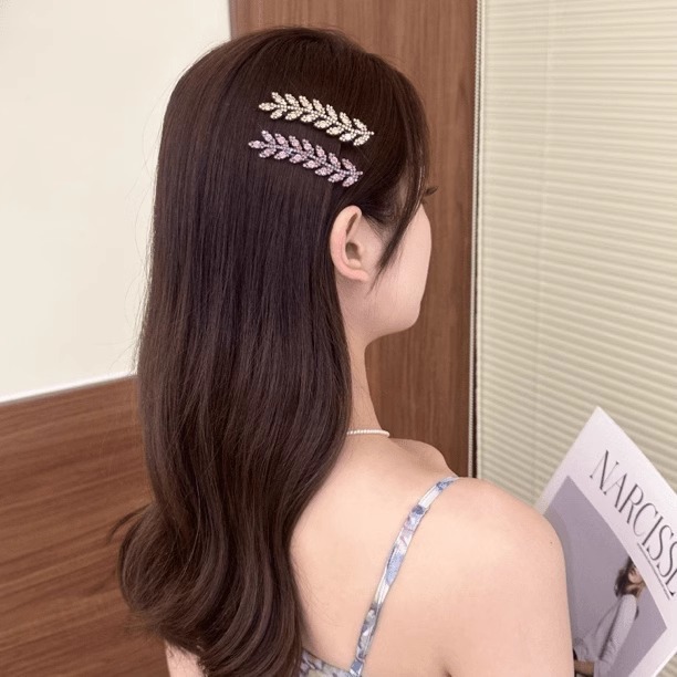 The sparkling diamond wheat ear hair clip is a versatile, fashionable and high-end accessory for women. It features a duckbeak clip, a headpiece, a hair accessory and a forehead hairpin Specification drawing