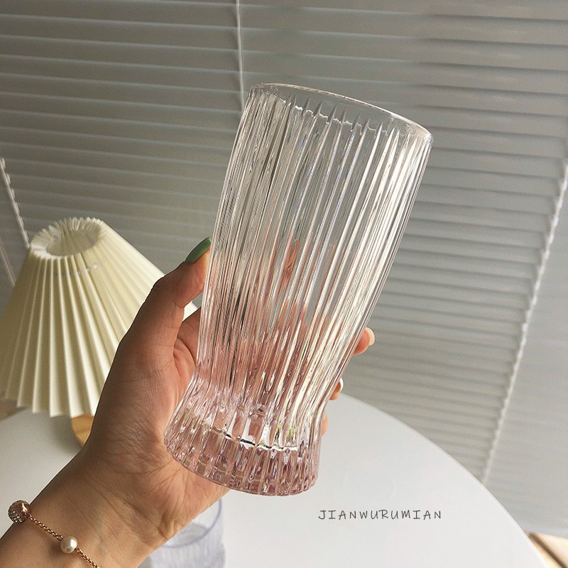 Trendy Korean-style ins glass wine glasses, trendy little waist flame cups, office home striped milk cups full figure