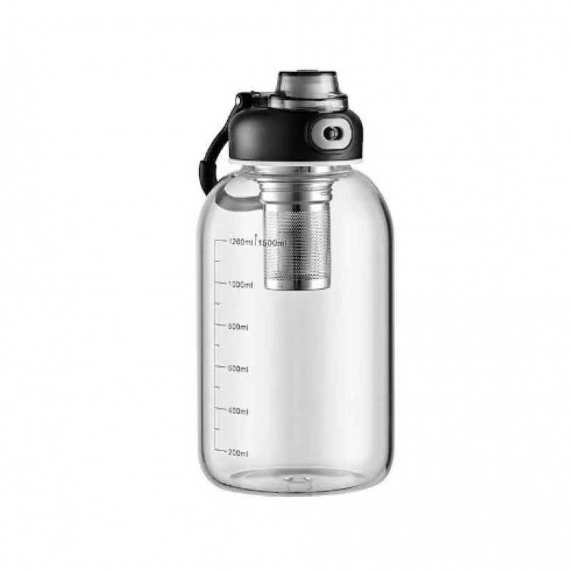 Large-capacity ton-ton cup with scale sports water bottle, tea-water separation glass cup, thickened explosion-proof single-layer glass, healthy Item Picture