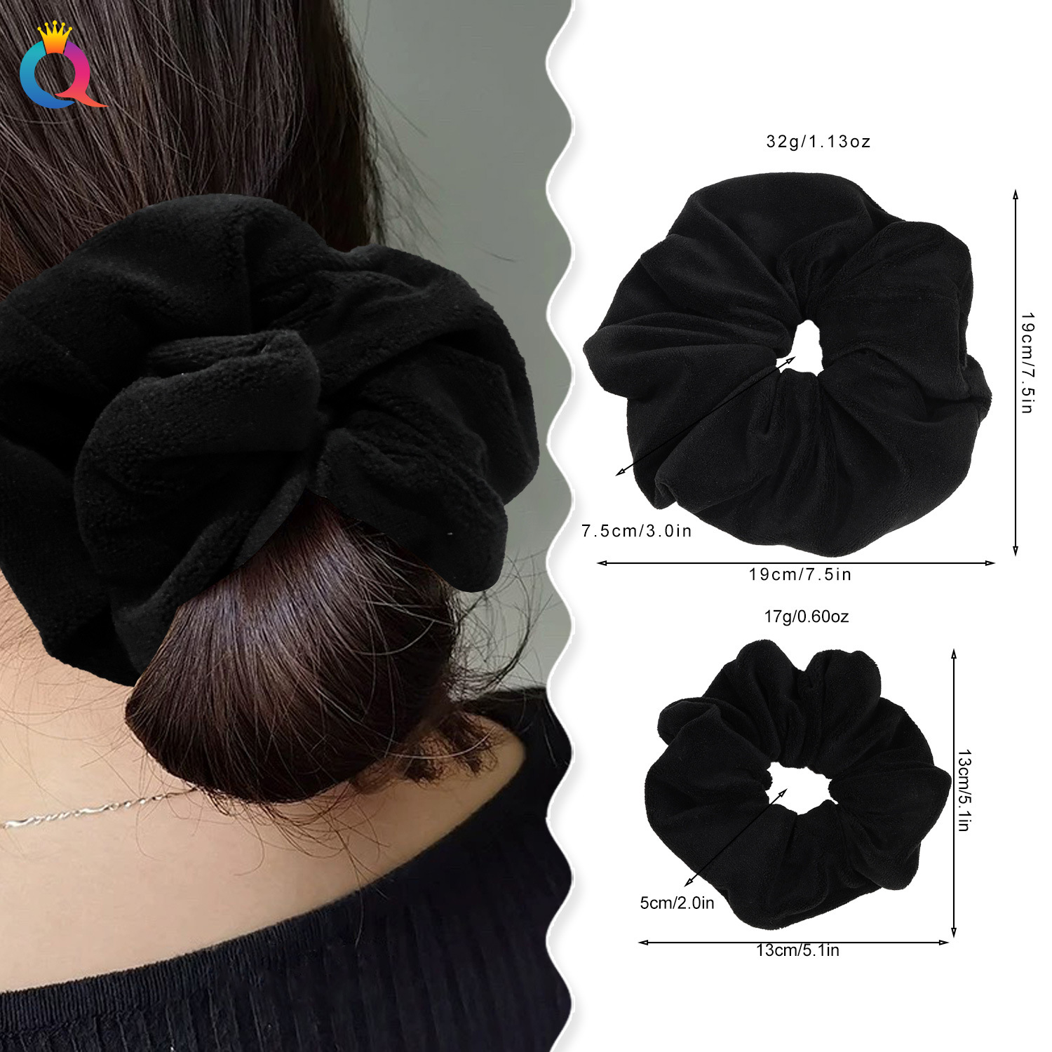 Qiyue Amazon vintage plush Large Intestine hair band for women, large back of the head for tying hair, high-elasticity hair band and hair accessory wholesale details Picture