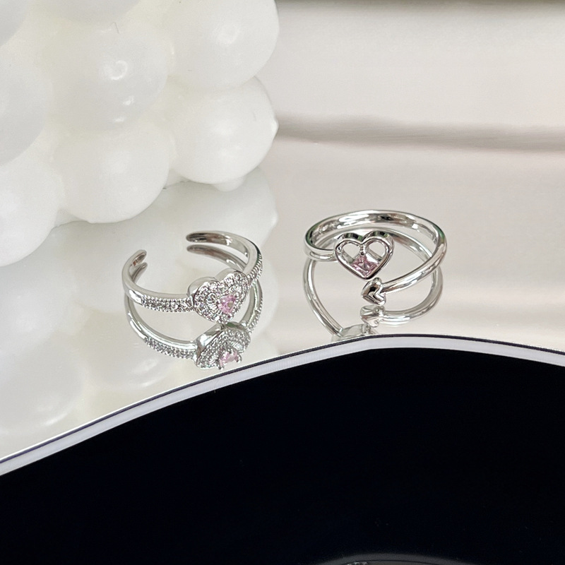 Minimalist pink diamond sweet and cool open-top ring for women on Instagram, with a cold and luxurious style, fashionable and versatile Application Scenario