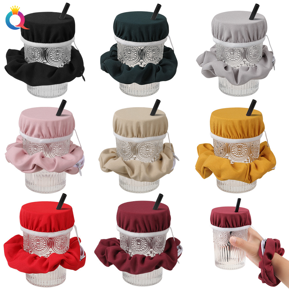 Qiyue European and American Large Intestine Hair Loop Cup Lid Set, a nightclub anti-drug wonder, waterproof cup sleeve, elastic rubber band cup cover full figure