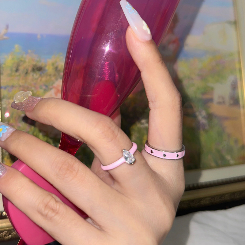 Sweet and cool style, unique and niche design, cute open ring for women Y2k, soft pink drip glaze, heart layered and exquisite ring Application Scenario