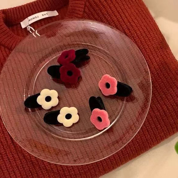 2025 Manor Wine Red Velvet Flower Hair Clip, Korean retro hair accessory for Women, high-end bangs clip, side clip hair clip details Picture